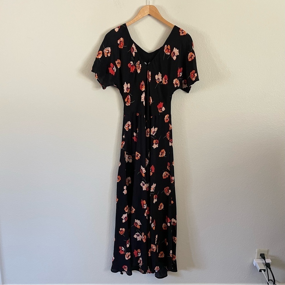 NWT Zara Floral Print Maxi Dress Black Orange Size Large